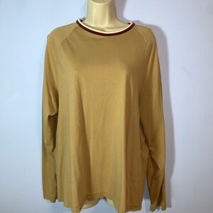J crew Tan Long Sleeve Top with brown and cream ringer Trim large cotton